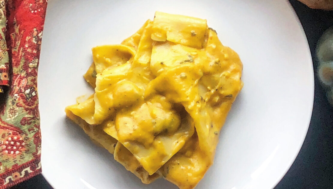 pumpkin bechamel sauce on pasta