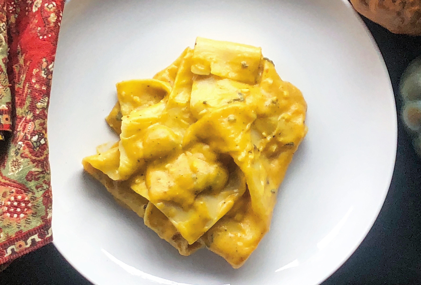 pumpkin bechamel sauce on pasta